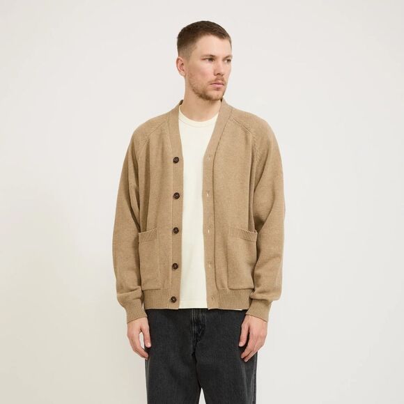 Universal Works Pocket David Cardigan Knit Cotton Sand Tan Large - Picture 1 of 6